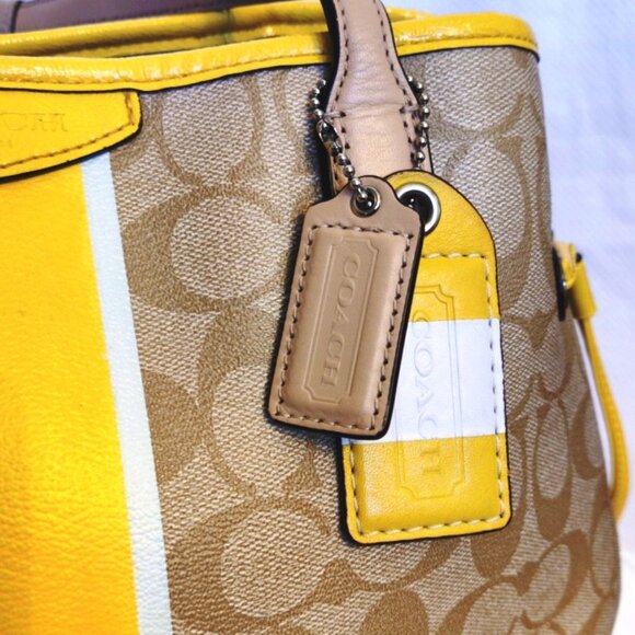 Coach Signature C Stripe Tote & Wristlet in Yellow Double Bundle, EUC - Picture 4 of 15